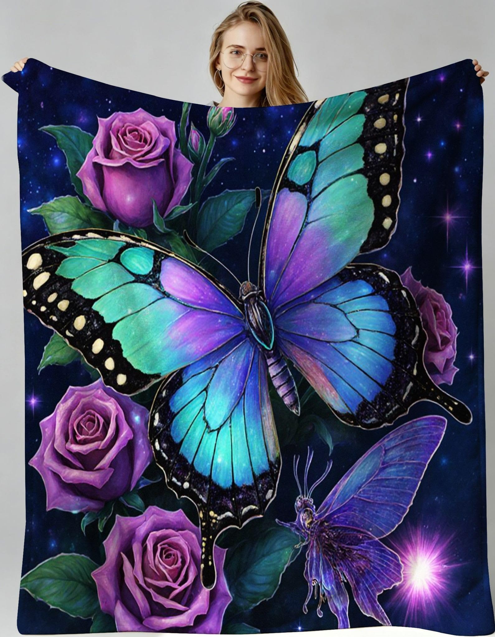 Couverture polaire 240x260 toutes saisons imprimé fleurs pour lit et canapé