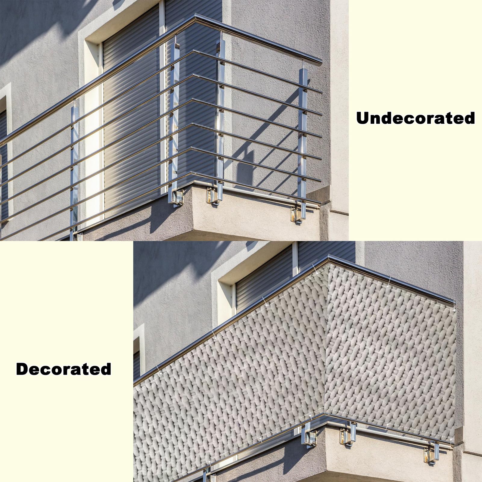 Rete frangivento stabilizzata ai raggi UV, 0,9 m x 10 m, resistente alle intemperie, resistente agli strappi, con occhielli, fascette e corda, perfetta per terrazze e terrazze