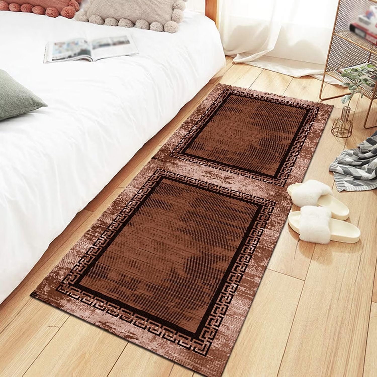 Teppich Läufer Flur Küche rutschfest waschbar Teppichläufer Lang 80X100CM Braun Abstrakt Muster Küchenläufer Meterware Korridor Tepiche Kücheteppich Schlafzimmer Wohnzimmer Flurmatten Breit 40-120cm