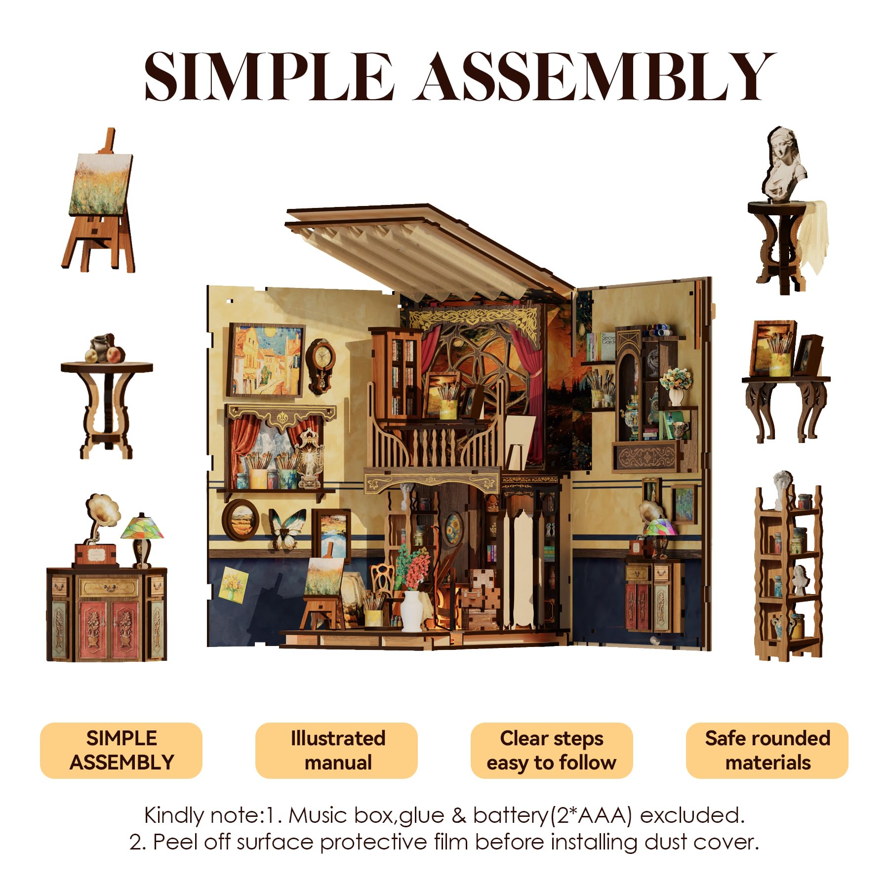 Kit Book Nook DIY per Adulti: LUMYCE Casa in Miniatura con Luci LED da Montare, Modellismo 3D Creativo per Decorare Librerie - Regalo Originale per Appassionati di Fai da Te