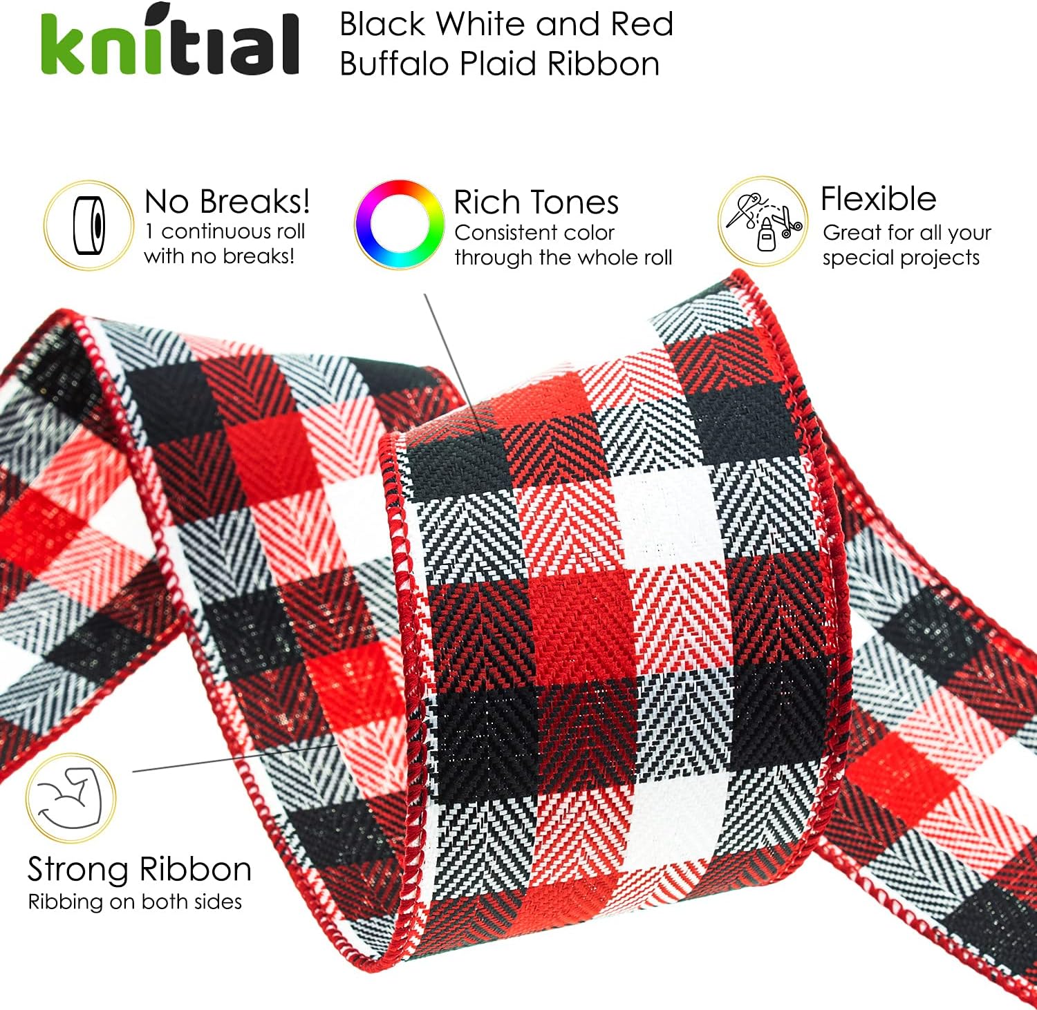 Buffalo Plaid Wired Ribbon 2-1/2 Inches x 25 Yards Dark Red, Black, and White Multicolor Buffalo Check Ribbon for Gift Wrapping, Crafts, and Decorations