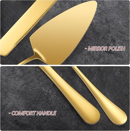 Miniatura 4 de Cake Cutting Set for Wedding,Fine Cake Shovel Knife Sets,Elegant Knife and Server with Thickened 304 Stainless Steel Gold Cutter Pie Spatula