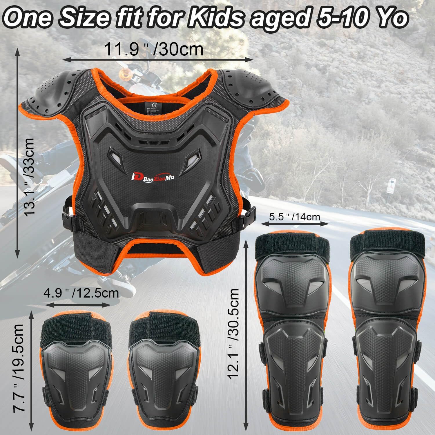 Kids Dirt Bike Gear, Youth Motocross Armor Protective Vest Suit，Children Chest Back Knee Elbow Protection for Cycling ATV