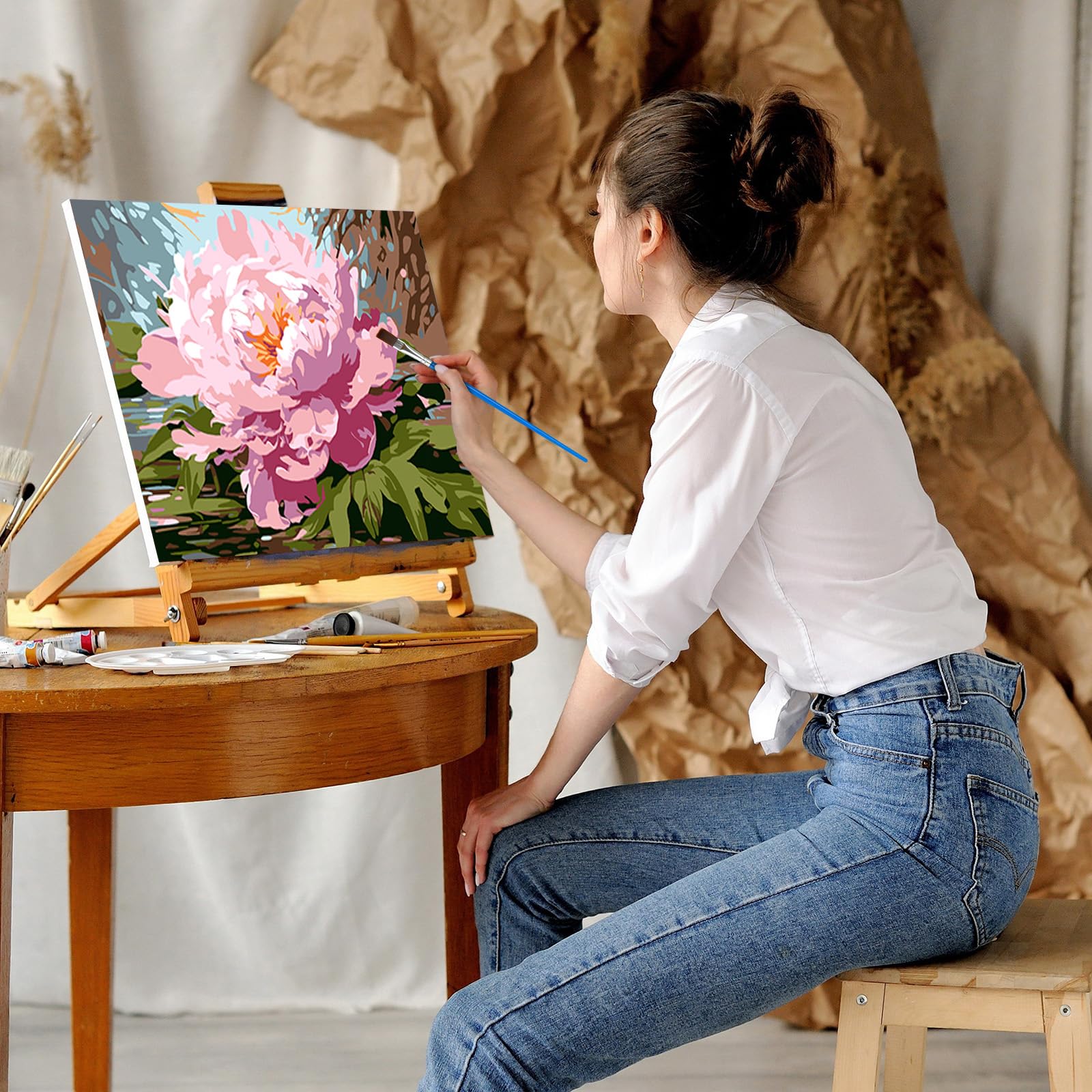 RICUVED Fleurs Peinture Numero Adulte,Paysage Kits de Peinture au Numéro avec pinceaux Peinture de Dessin de Pigment Acrylique, Paint by Numbers avec Cadre pour Décoration 20x30cm