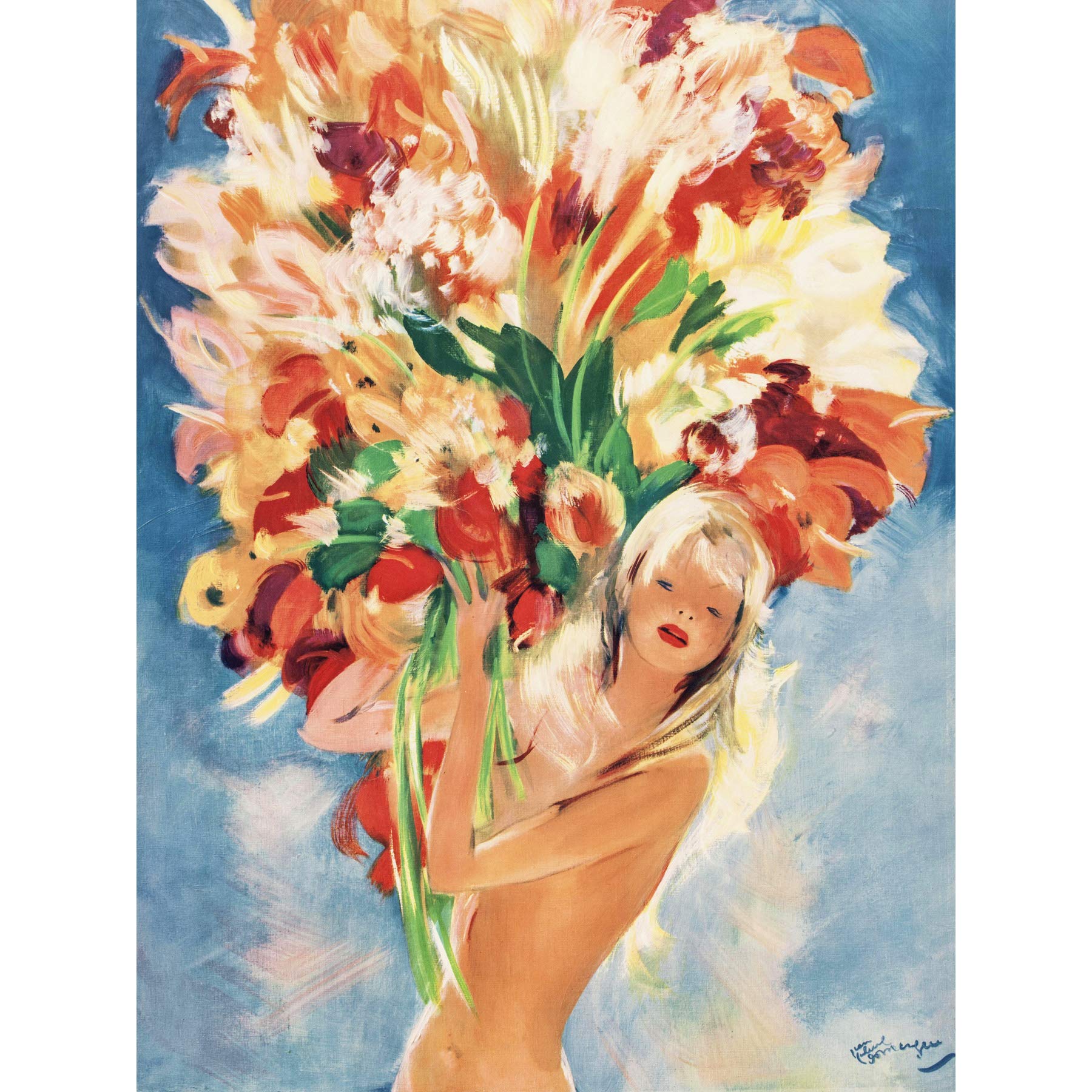 Domergue Monte-Carlo Monaco Flower Girl Advert Large Print Poster Wall Art Decor Picture