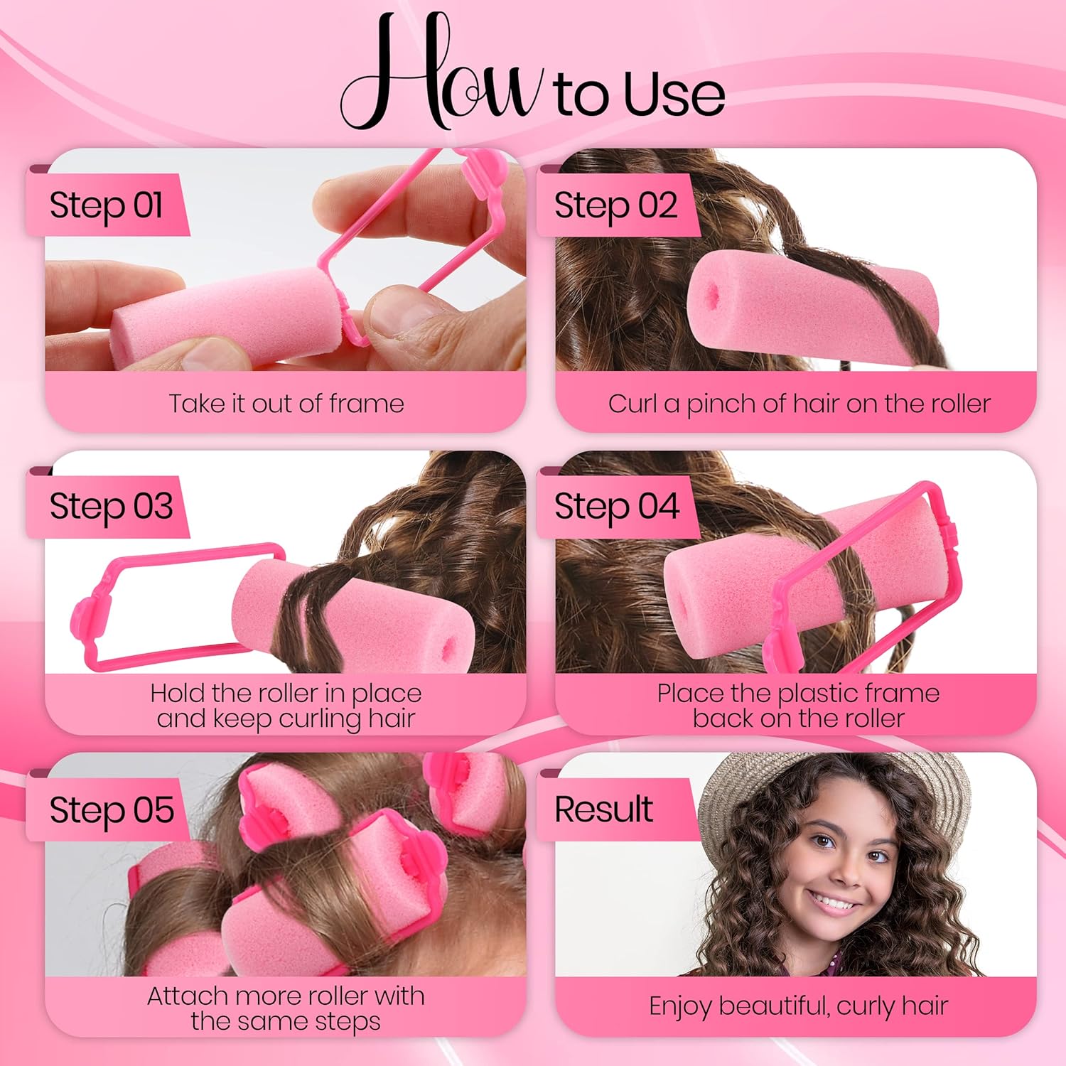 Foam Hair Roller Set, Heatless Hair Curlers to Sleep In, Self-Fastening, Soft Wave Curlers for Short and Medium Hair, Pink, 12 Pieces – By Rampro : Beauty & Personal Care