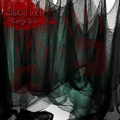 Tela espeluznante de Halloween, tela espeluznante de gasa espeluznante negra espeluznante para decoración de fiesta de Halloween, 315 x 78 pulgadas