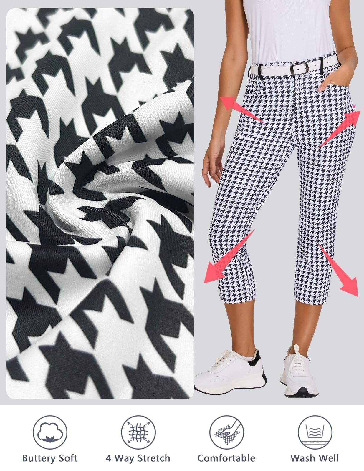 Pantaloni Golf Donna 7/8 Elasticizzati con Cerniera Destra con Passanti per Cintura Business Lavoro Pantaloni Golf da Jogging, Leggeri, per Sport, Viaggi, Lavoro, Lounge