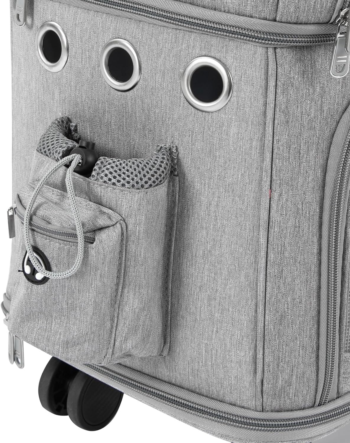 Double-Compartment Pet Carrier with Removable Wheels for Small Dogs and Cats, Foldable Two Tiers Large Cat Carrier Soft Rolling Dog Carrier for Up to 22 Lbs - for Traveling/Hiking/Camping(Grey)