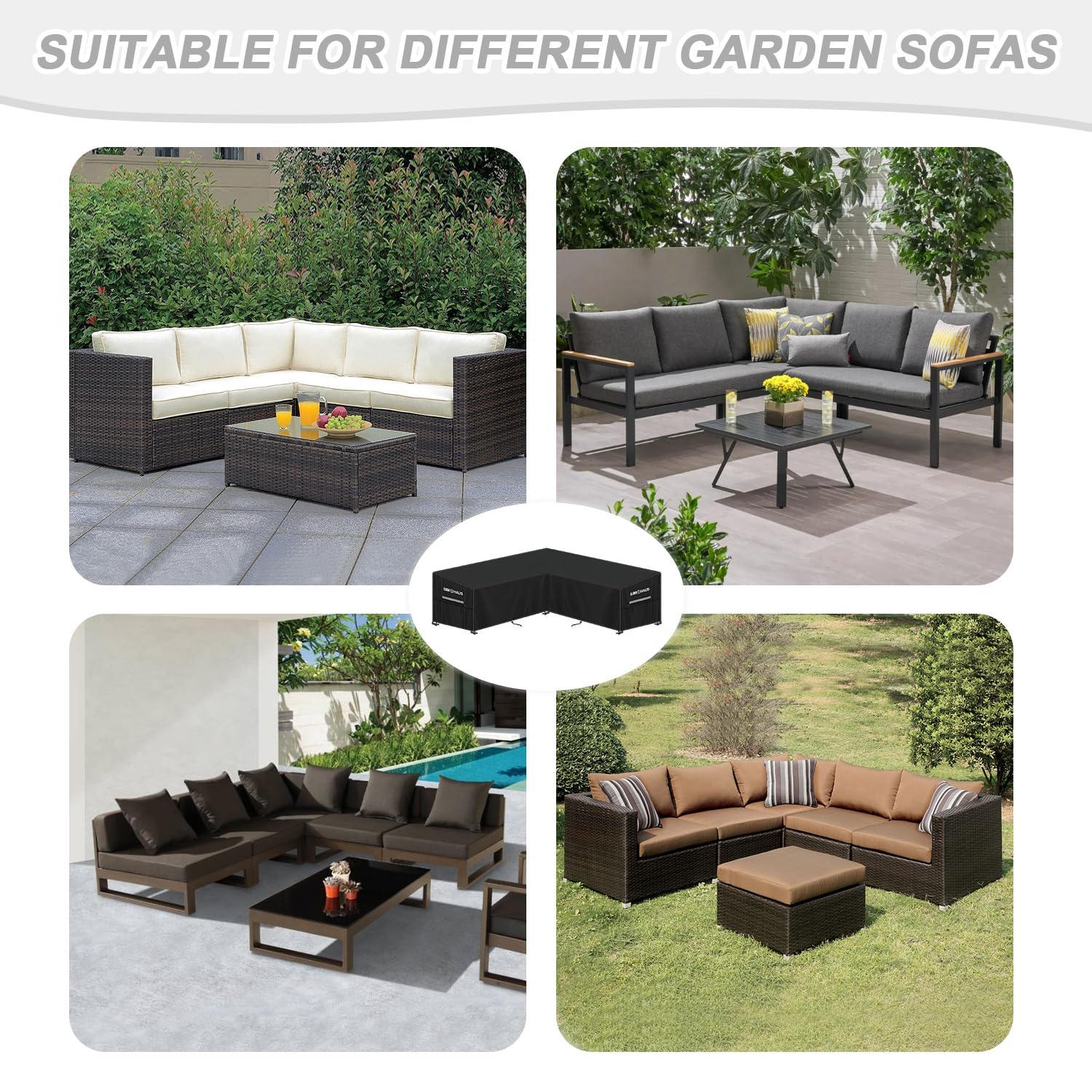 Fundas para Sofás Esquinero Jardin Funda Sofa Jardin Exterior Impermeable Cubiertas para Sofás de Jardín en Forma de V Resistente al Viento Anti UV 420D Tela Oxford 255x255x90x80/60cm