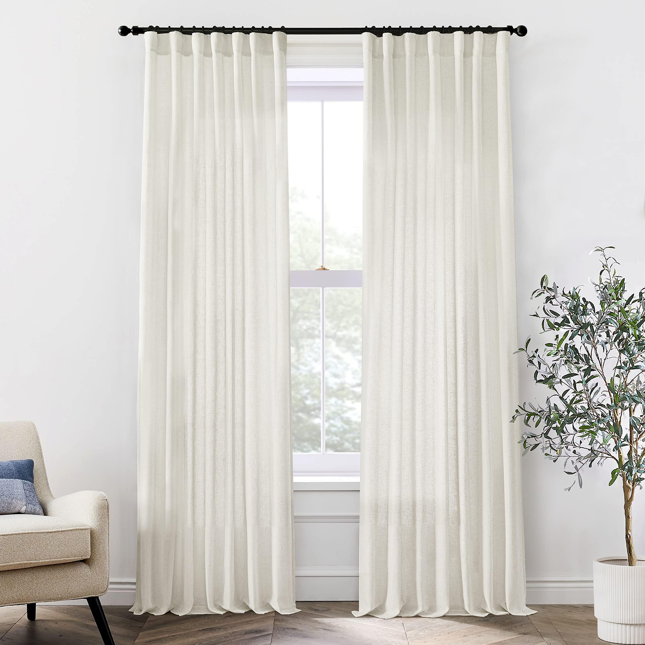 XTMYI 100 Inch Curtains 2 Panels Set Custom Length Back Tab Linen Window Sheer Curtain Drapes for Living Room Bedroom,50x100 in Long,Cream(Ivory/Off White)