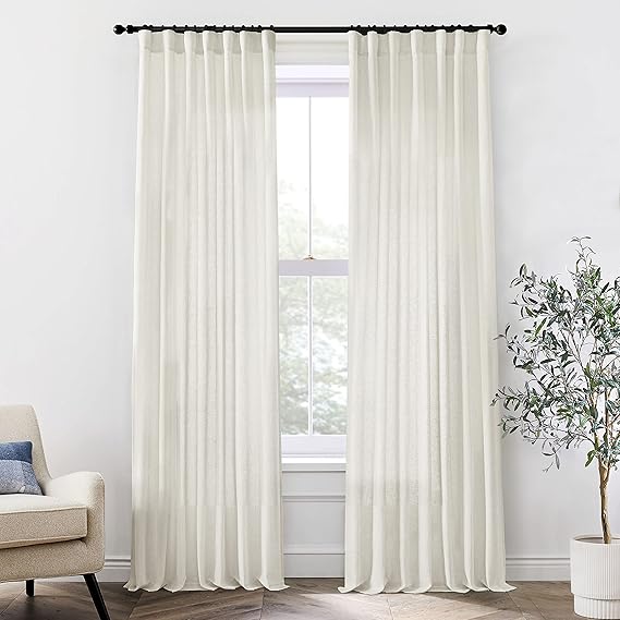 108 Inch Linen Curtains 2 Panels,With Heading Tape Hooks for Track