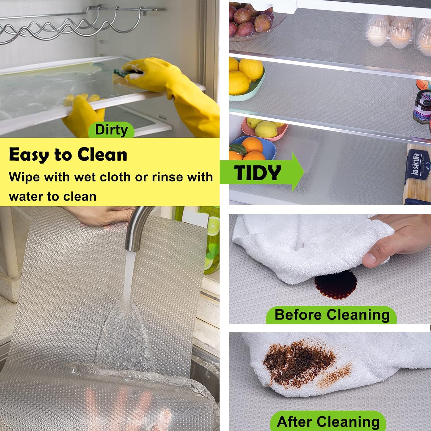 10 Pcs Refrigerator Liners, Bloss Washable Fridge Shelf Liners Waterproof & Oil-Proof Refrigerator Pads Mats for Glass Shelves Drawer Cabinet Table Kitchen Accessories Gadget, Grey