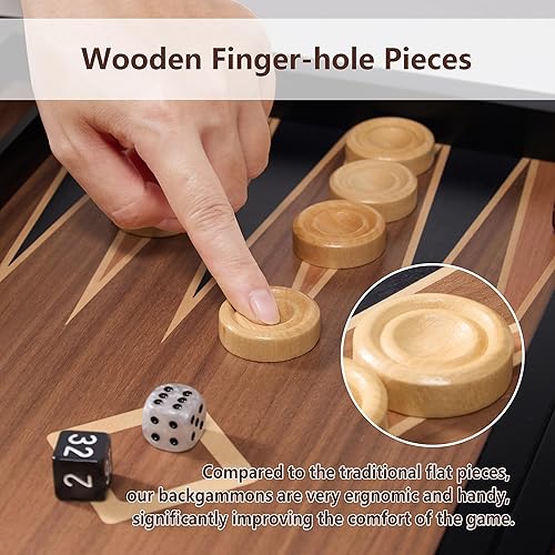 Miniatura 6 de Juego de backgammon de madera para adultos Estuche clásico de juego de mesa de 19 pulgadas Juego de backgammon plegable premium con piezas de