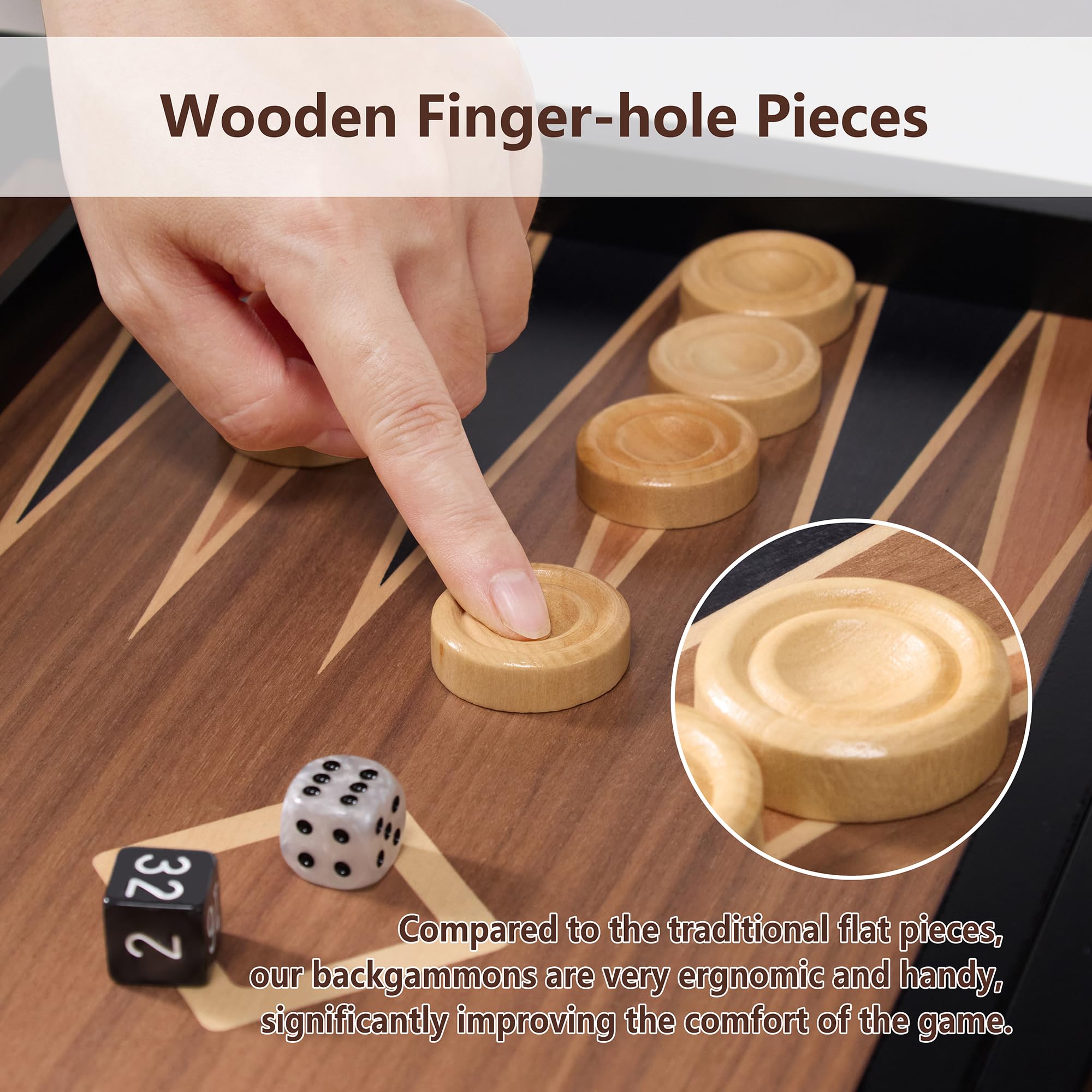 Set da backgammon in legno per adulti, custodia classica da 48,9 cm, set da backgammon pieghevole di alta qualità con pezzi da gioco in legno, dadi – grande set da gioco da viaggio intarsiato in legno