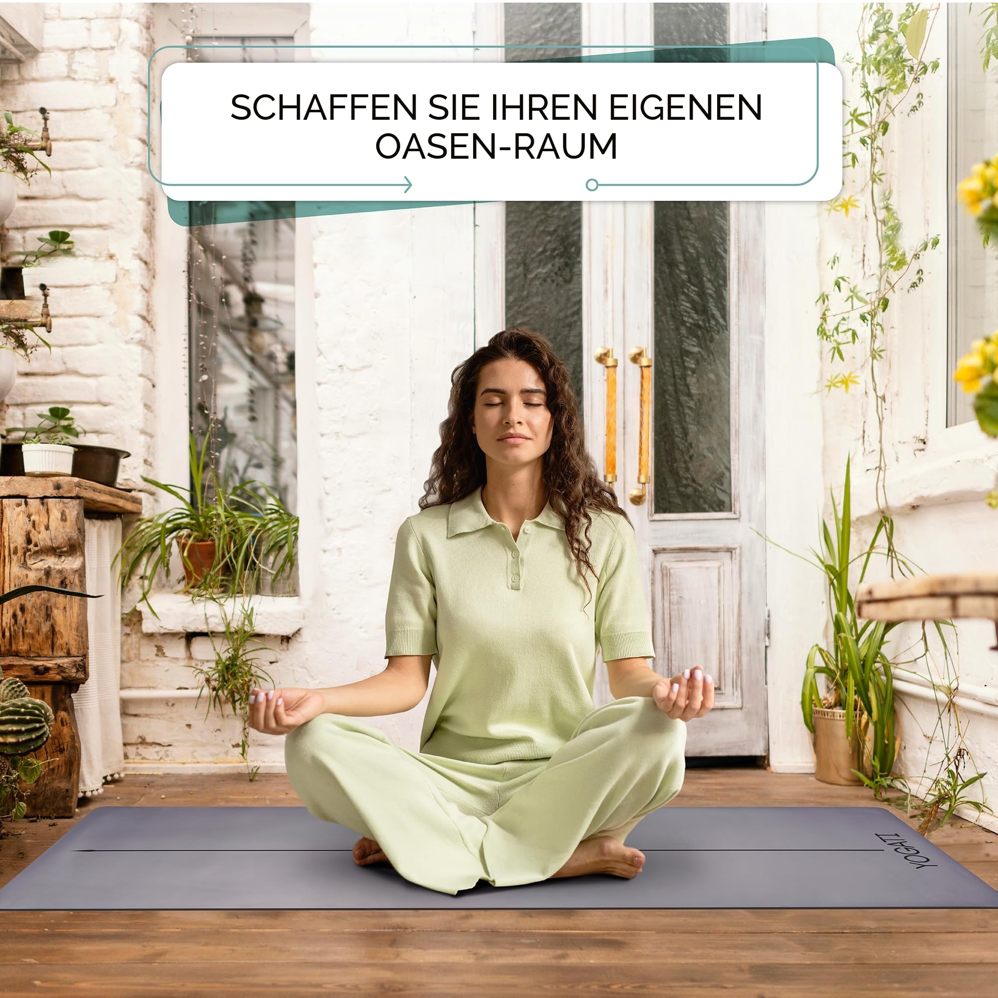 YOGATI® Yogamatte rutschfest Naturkautschuk mit Tasche - Yoga Matte groß mit Markierung, Sportmatte breit, Ideal für Fitness, Pilates und Gym Workout, Fitnessmatte Rutschfest für Damen