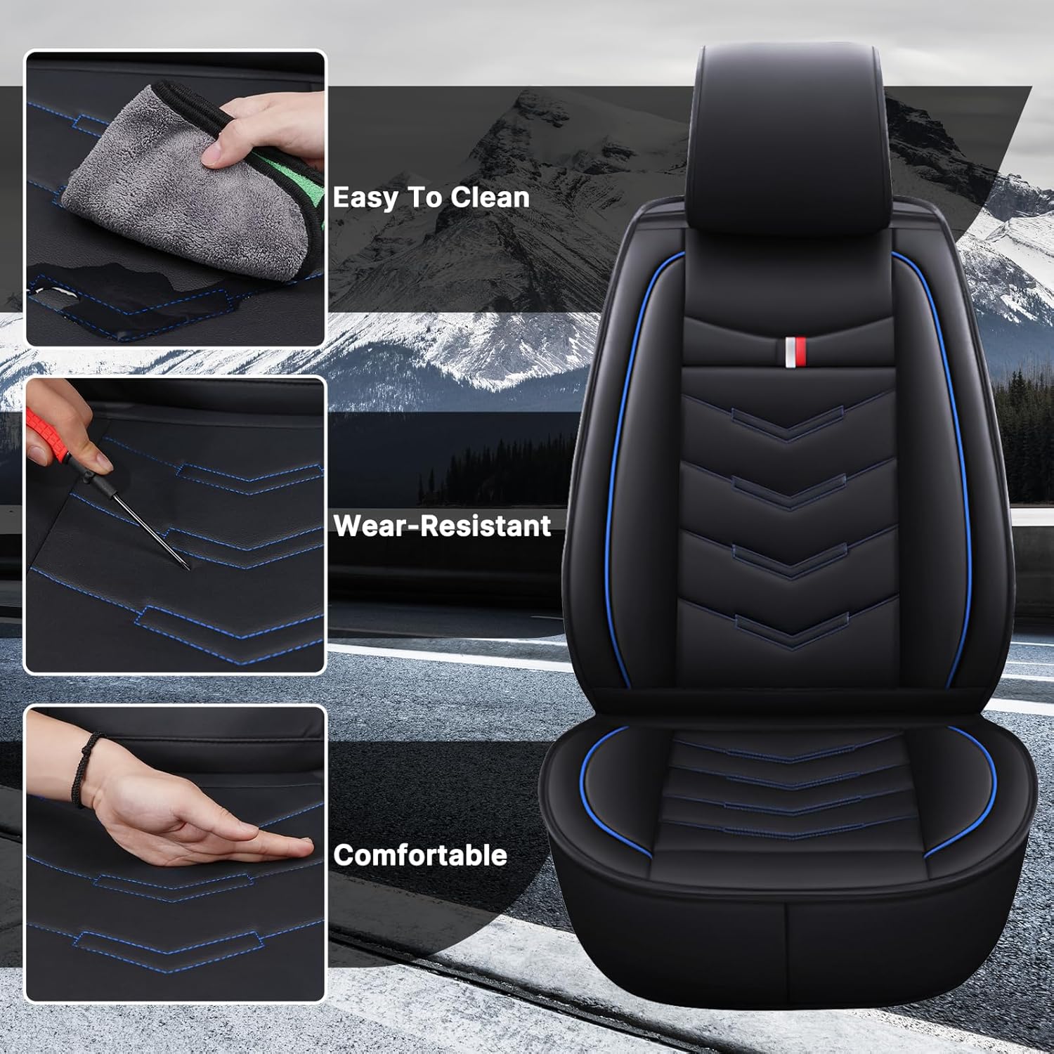 Car Seat Cover 7 Seats for Chrysler Pacifica Hybrid 2017-2025, Durable Wear Resistant Waterproof Vehicle Cushion Cover, Breathable No Odor Premium Leather Vehicle Seat Covers.(Standard,Black Blue)