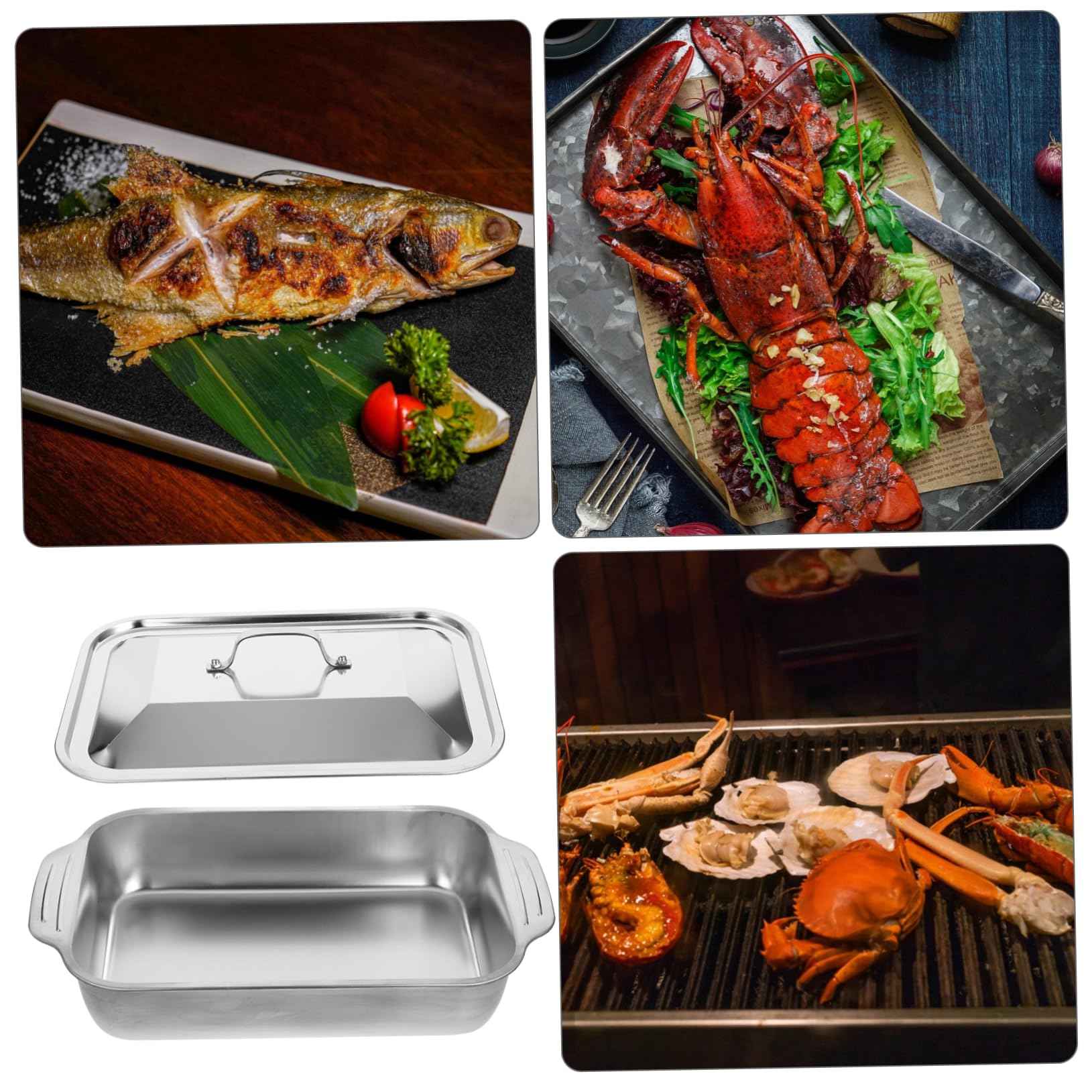 Bratreine mit Antihaft Beschichtung mit Deckel Rechteckige Bratform aus Edelstahl für Schonendes Braten und Grillen von Fisch