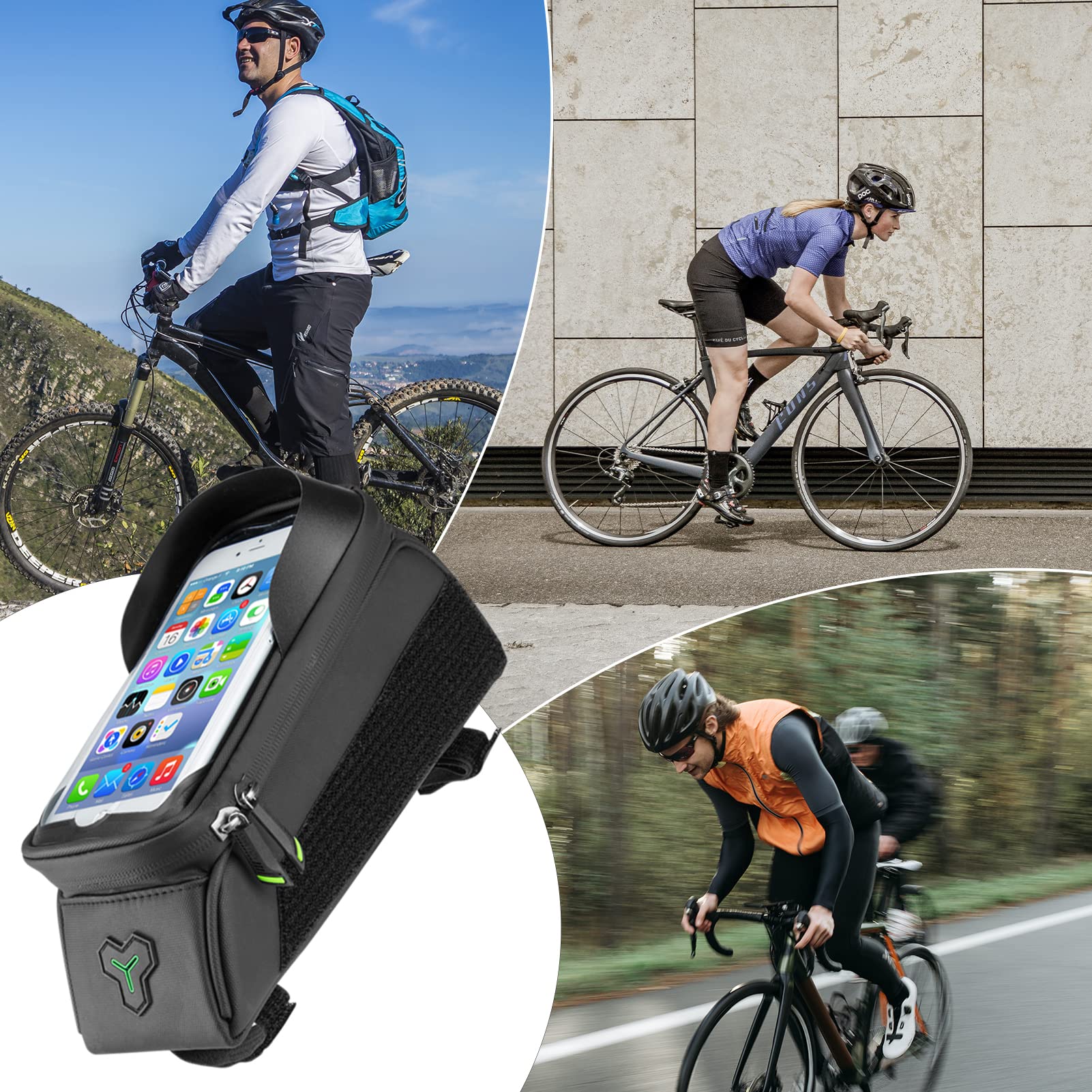 ROCKBROS Sacoche de Cadre Vélo 1,5L Support de Téléphone sous 6,5 Pouces 2 en 1 Vélo Route Sac Rangement Vélo Électrique Écran TPU Tactile Sensible Anti Éclaboussure Smartphone VTT Pare-Soleil Noir