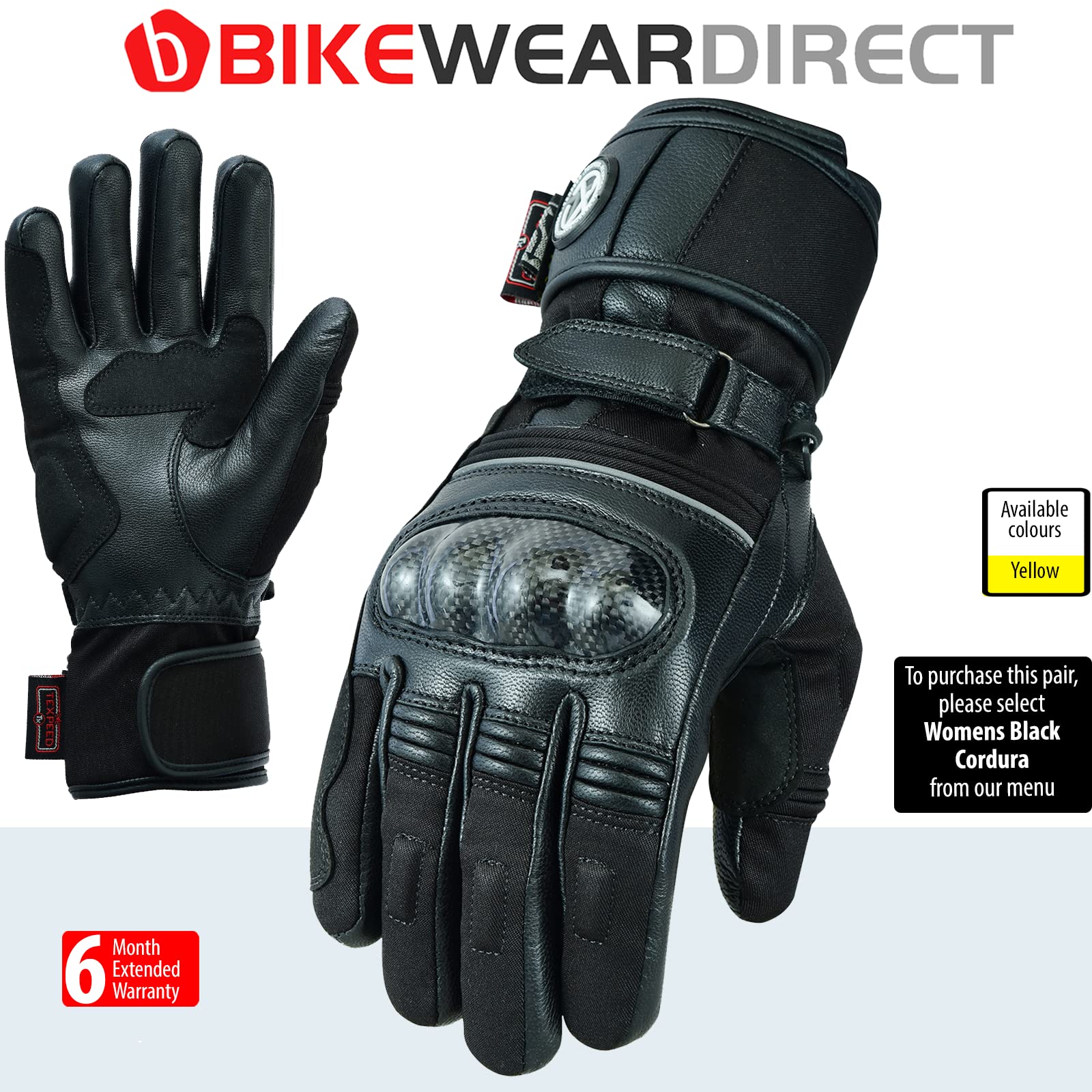 Texpeed Motorradhandschuhe Damen Winter wasserdicht - Biker warm Handschuhe mit Protektoren - Neon Gelb oder Schwarz