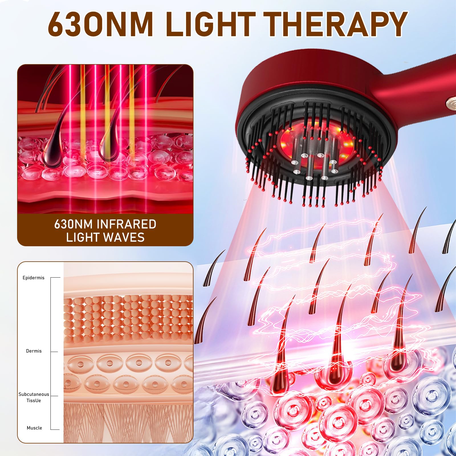Masajeador de cuero cabelludo eléctrico WingFly con terapia de luz roja, cepillo masajeador para el cabello y el cuero cabelludo y aplicador de aceite para el cabello, peine de masaje para la cabeza
