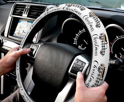 Miniatura 3 de Steering Wheel Covers Elastic Sponge Skidproof I'll Be Home for Christmas Tree Black White Truck Steering Wheel Protective Cover,Car Accessories for