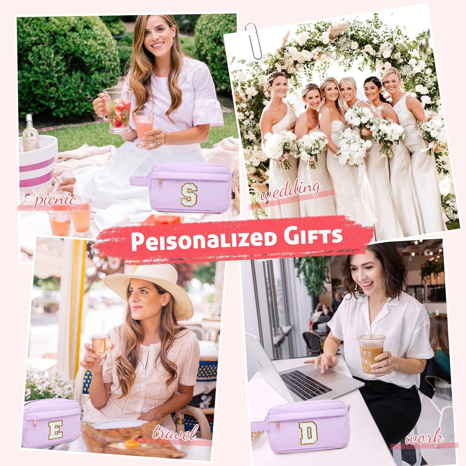 Neceser Maquillaje Mujer Personalizado Inicial, Bolsa de Cosméticos de Viaje, Gran Capacidad Neceser de Maquillaje de Pana, Regalo Cumpleaños Navidad para Mujeres Novias Mejores Amigas, Morado C — view 7