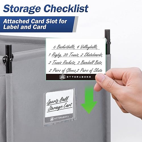 Miniatura 5 de Carrito de almacenamiento de pelotas deportivas con ruedas, cesta organizadora de bolas con cerradura con correas elásticas, jaula de bolas apilable