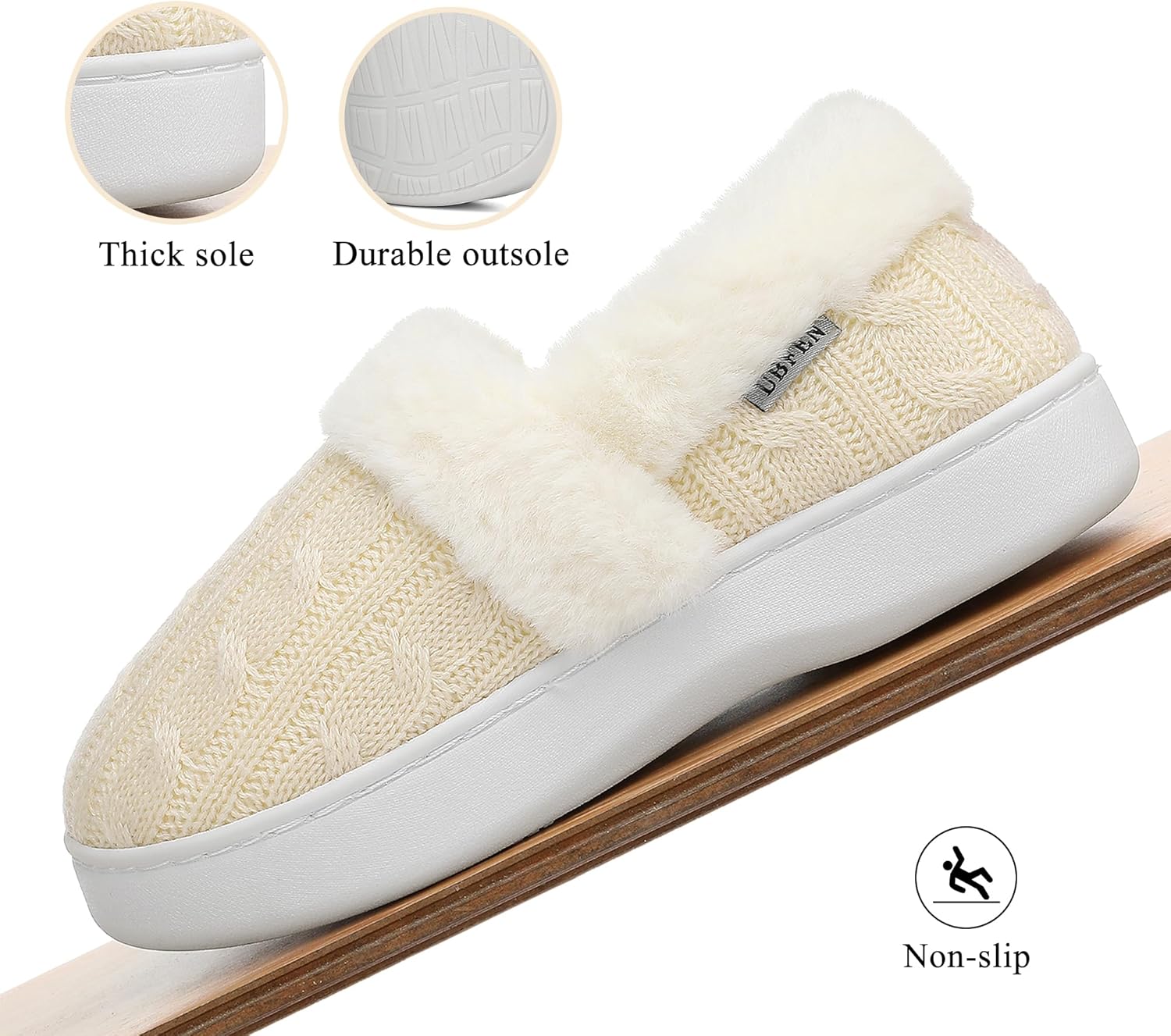 UBFEN Womens Fuzzy House Slippers Warm Bedroom Shoes with Faux Fur Lining Non Slip Memory Foam Slippers for ladies Indoor and Outdoor - Image 4