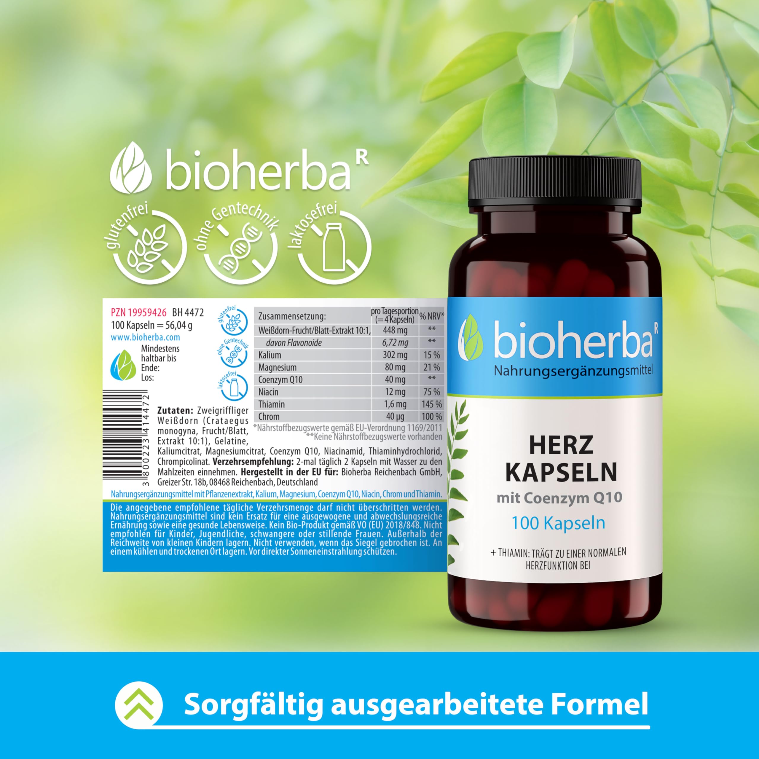 Bioherba Heart Essentials 100 Kapseln – Nahrungsergänzung mit Weißdorn, Kalium und Magnesium