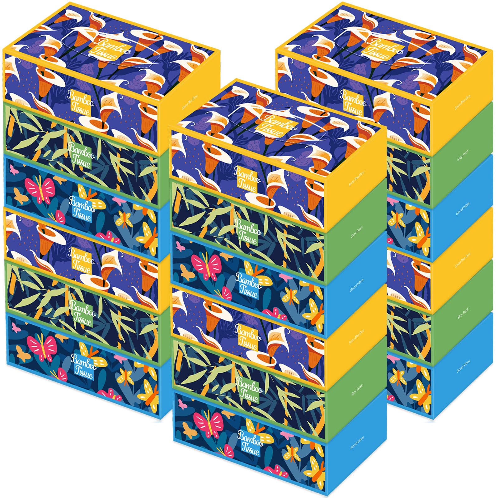 Outus 18 Boxes Bamboo Facial Tissues Box Paper Soft Nature Facial Tissue 3 Ply 100 Sheets Each 100