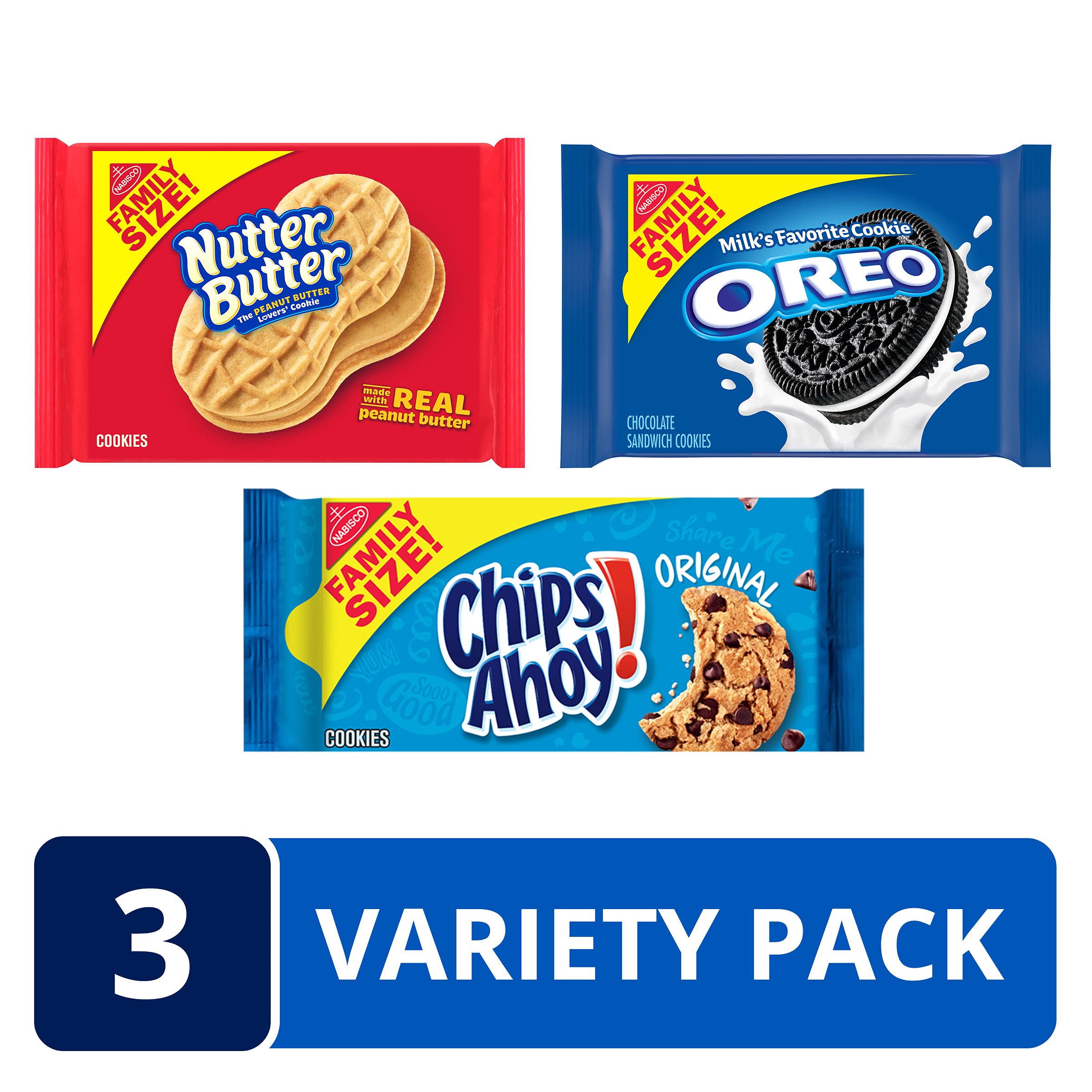 OREO, CHIPS AHOY! & Nutter Butter Cookies Variety Pack, Family Size, 3