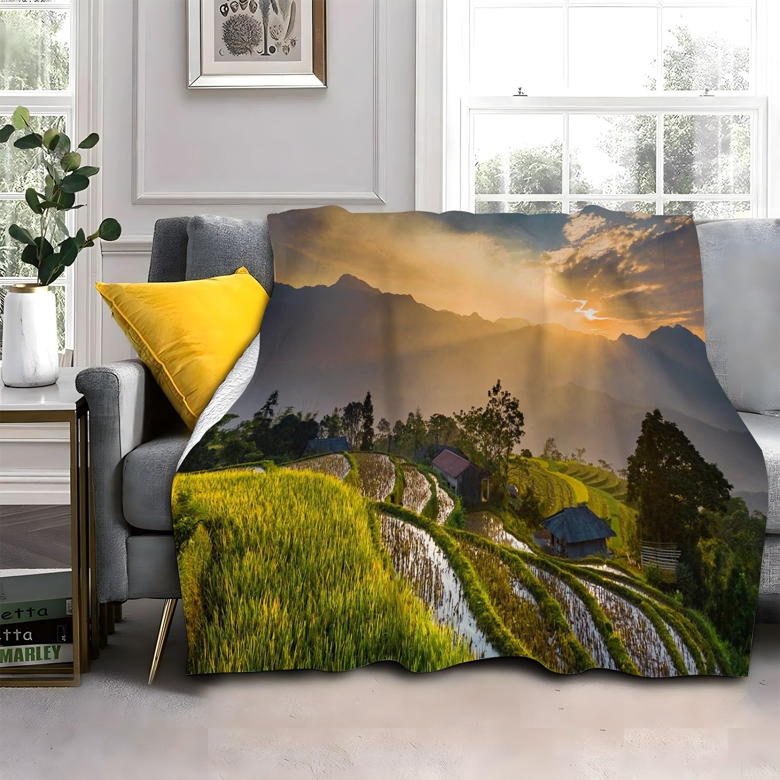 Koc zachód słońca koce na łóżko pojedyncze ciepło miękki koc na sofę, koce flanelowe 180 x 200 cm na wszystkie pory roku