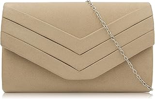 Milisente Evening Bag for Women, Suede Envelope Evening Purses Crossbody Shoulder Clutch Bag (Beige)