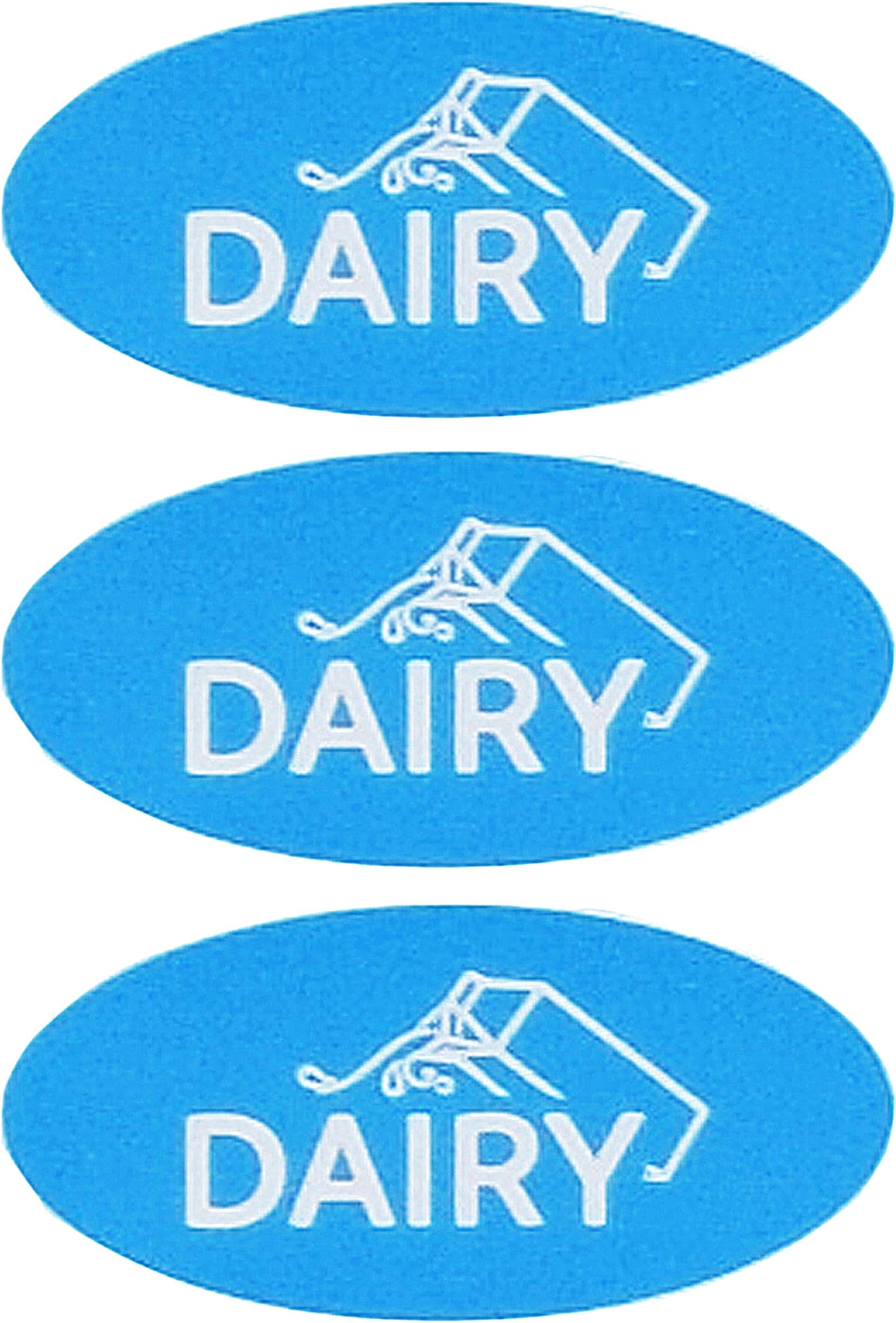 Dairy Blue Labels Oven Proof up to 500°, Freezable, Microwavable, Dishwasher Safe, English and Color Coded Kitchen Stickers (Pack of 36)