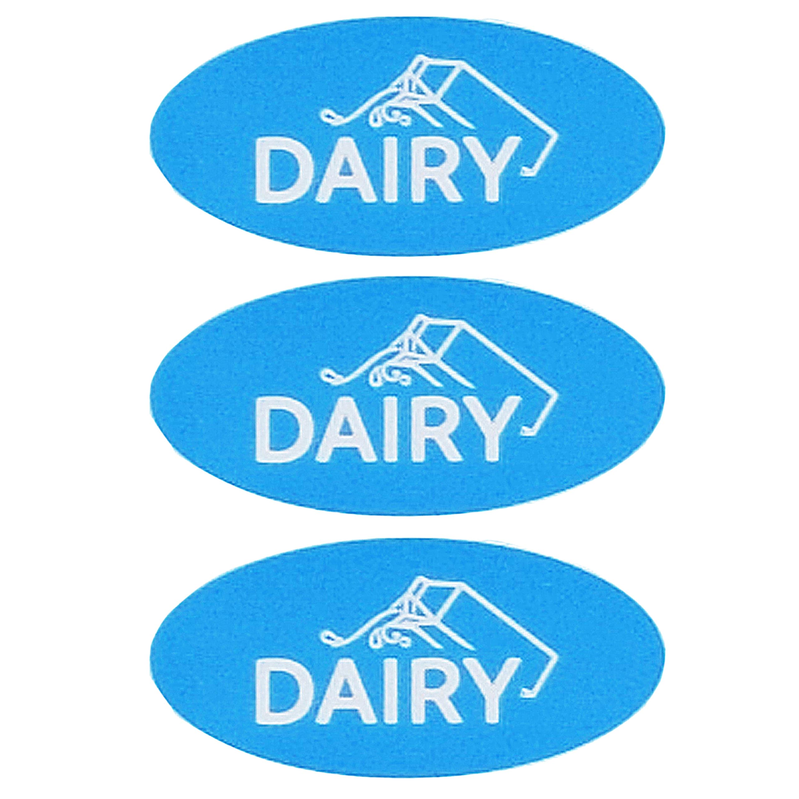 Dairy Blue Labels Oven Proof up to 500°, Freezable, Microwavable, Dishwasher Safe, English and Color Coded Kitchen Stickers (Pack of 36)