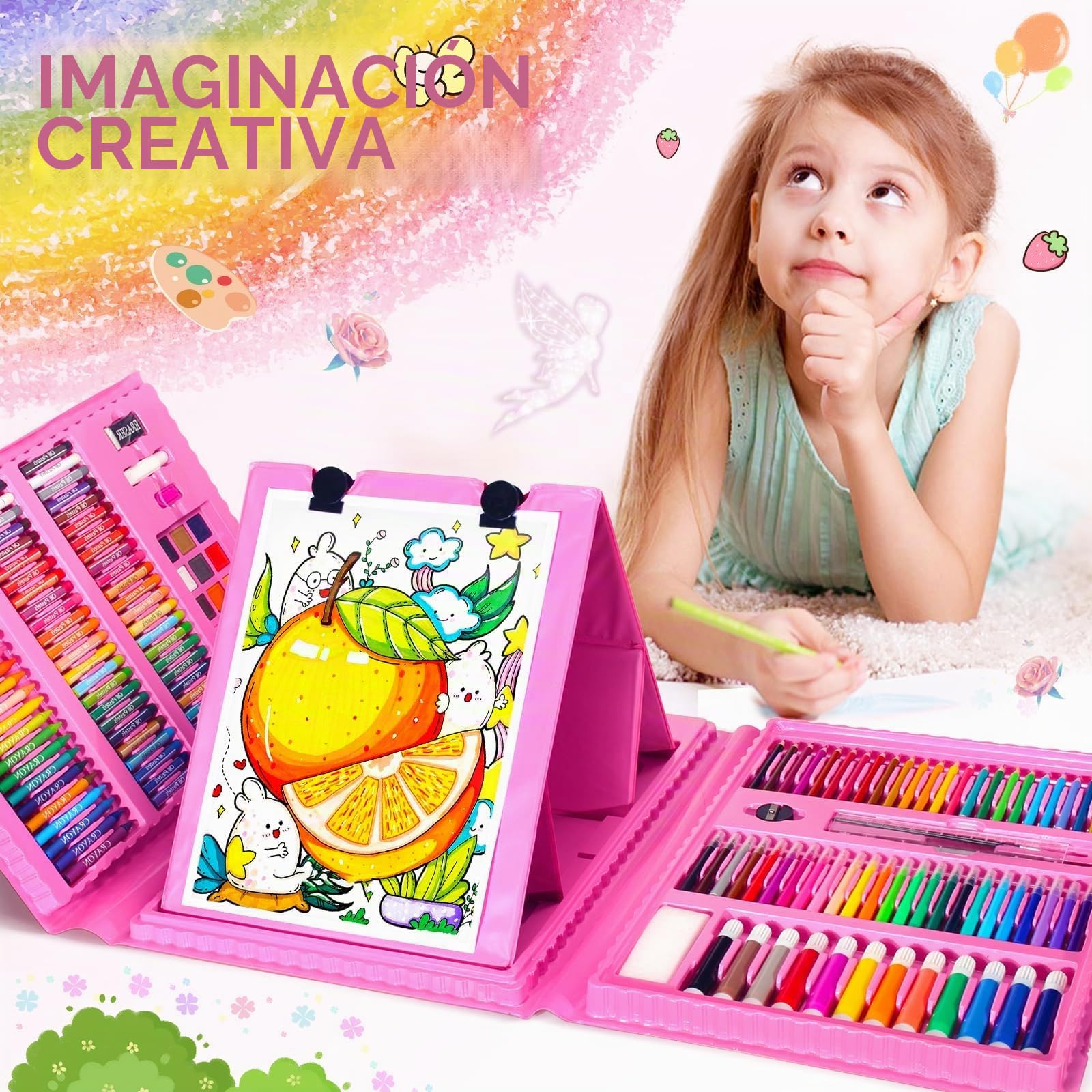 Spardar Kit De Dibujo para Niños - 240 Piezas con Caballete Triple, Pasteles al Óleo, Crayones, Marcadores, Pastel De Acuarela - Regalo para Principiantes Artistas