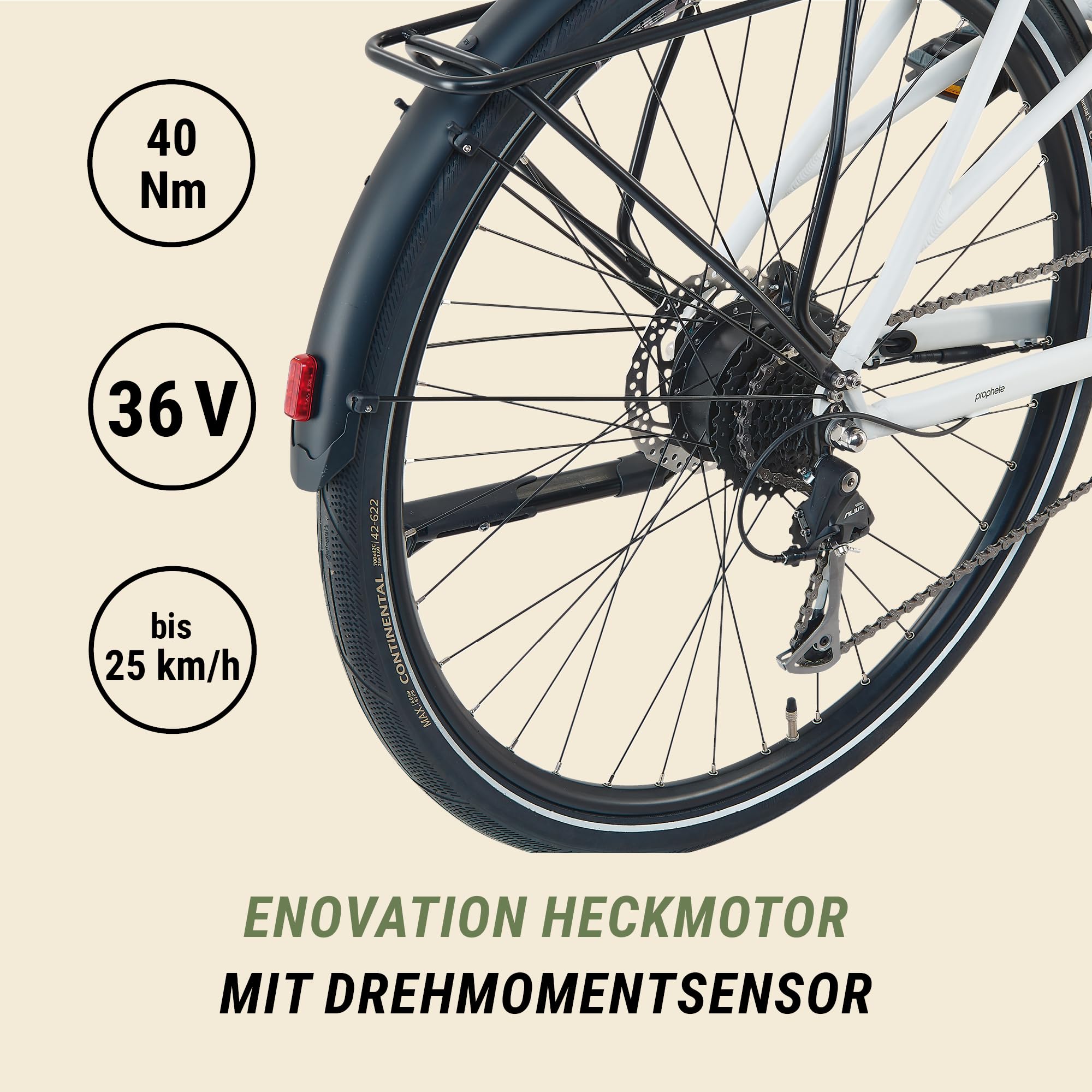 Prophete Urbanicer 2.0 Urban E-Bike 28 Zoll - 360 Wh - Integrierter Akku - Heckmotor - 9-Gang Kettenschaltung - HDY. Scheibenbremse