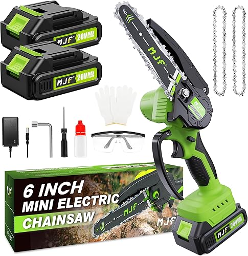 Mini motosierra inalámbrica de 6 pulgadas con 2 baterías, con una sola mano, corte suave, motosierra eléctrica portátil para cortar madera, recortar