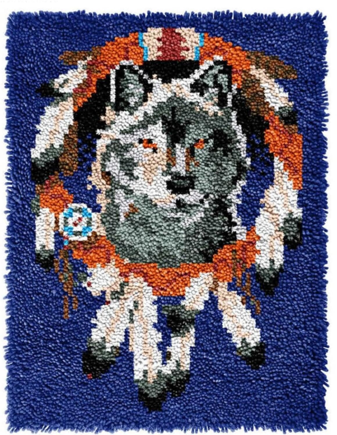 Rqwybcaxn DIY Latch Hook Rug Making Kits Wolves and Dreamcatchers 55x75cm