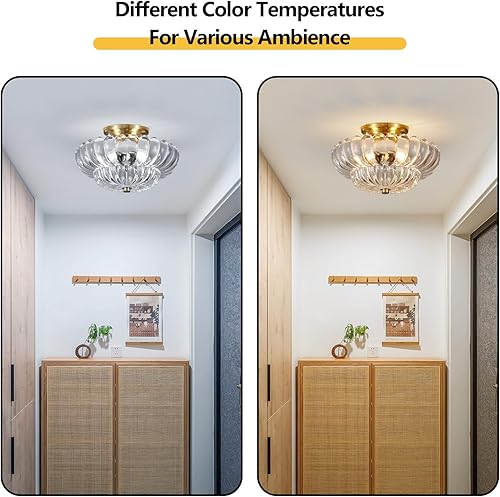 Miniatura 4 de Semi Flush Mount Ceiling Light, Gold Light Fixture Ceiling Mount with Scalloped Clear Glass Shade, 3 Lights Vintage Chandelier, Modern Farmhouse