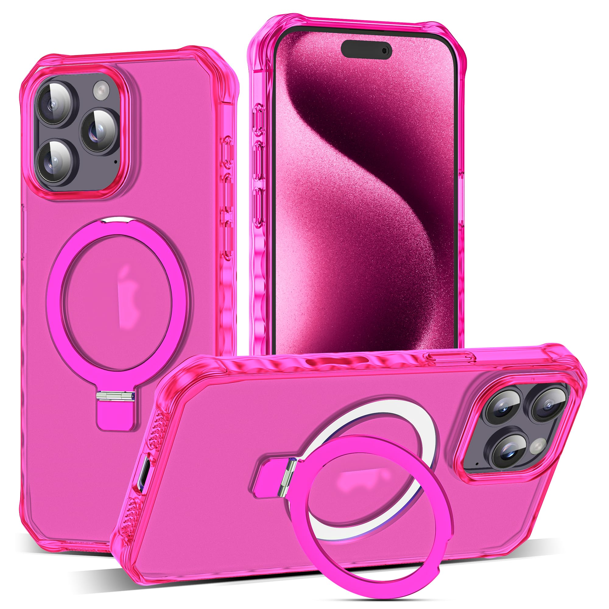 JQRZAOAK for iPhone 15 Pro Max Case with Magnetic Stand [Compatible with Mag-Safe] [Military Drop Tested] Translucent Matte 15 Pro Max Cover with Good