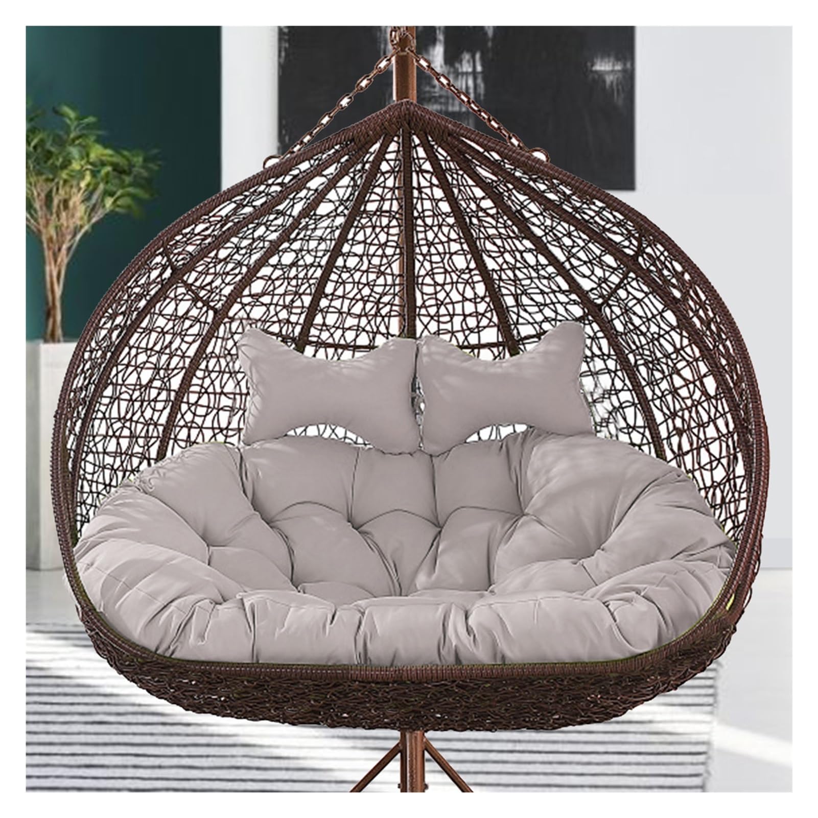 Garden Swing Seat Egg Chair Cushion, Cojín de Cesta Colgante Grueso for sofá Columpio Doble, cojín for Silla Colgante for el hogar(Grey)