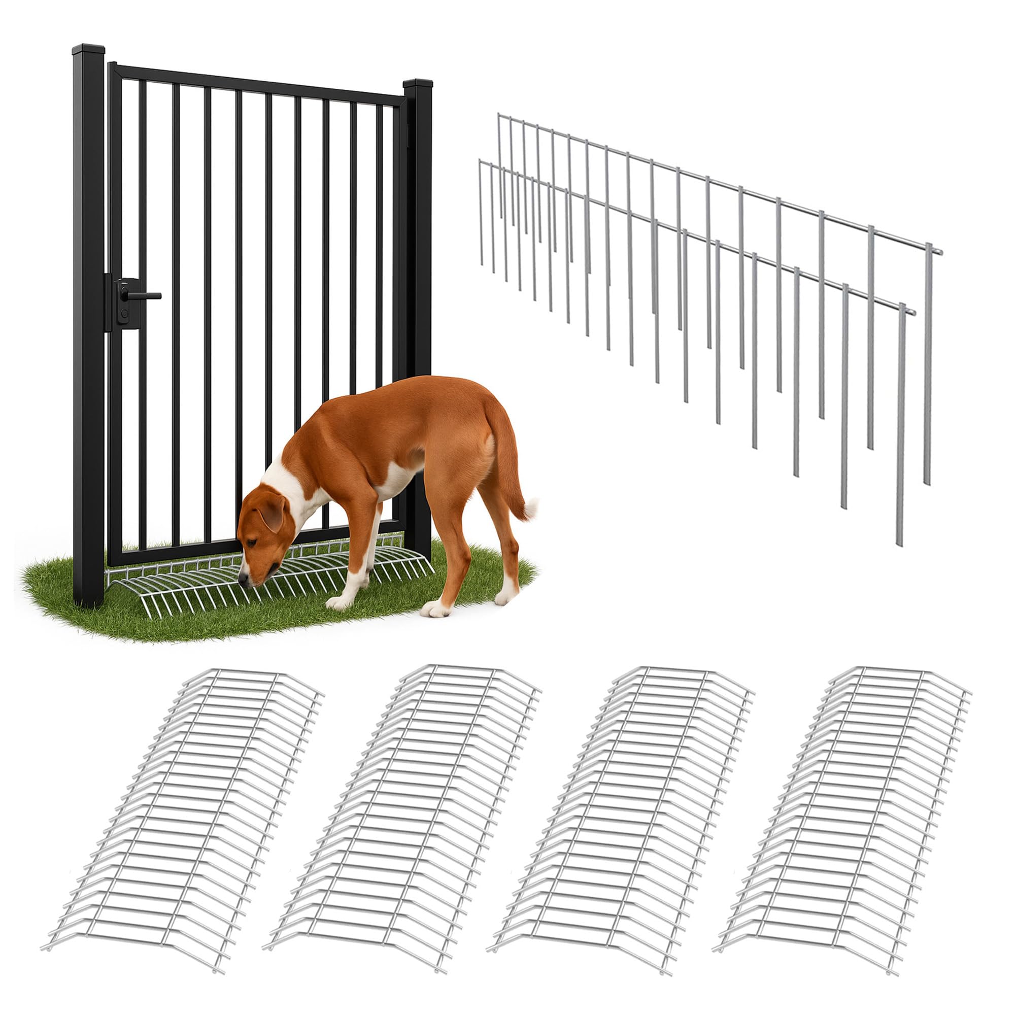 Dig Defence Original Gate Plate - Dog Digging Deterrent, Garden Fence Underground Gap Filler, Rabbit and Dog Barrier - 4 Pack with 2 SM/MD Animal Barrier