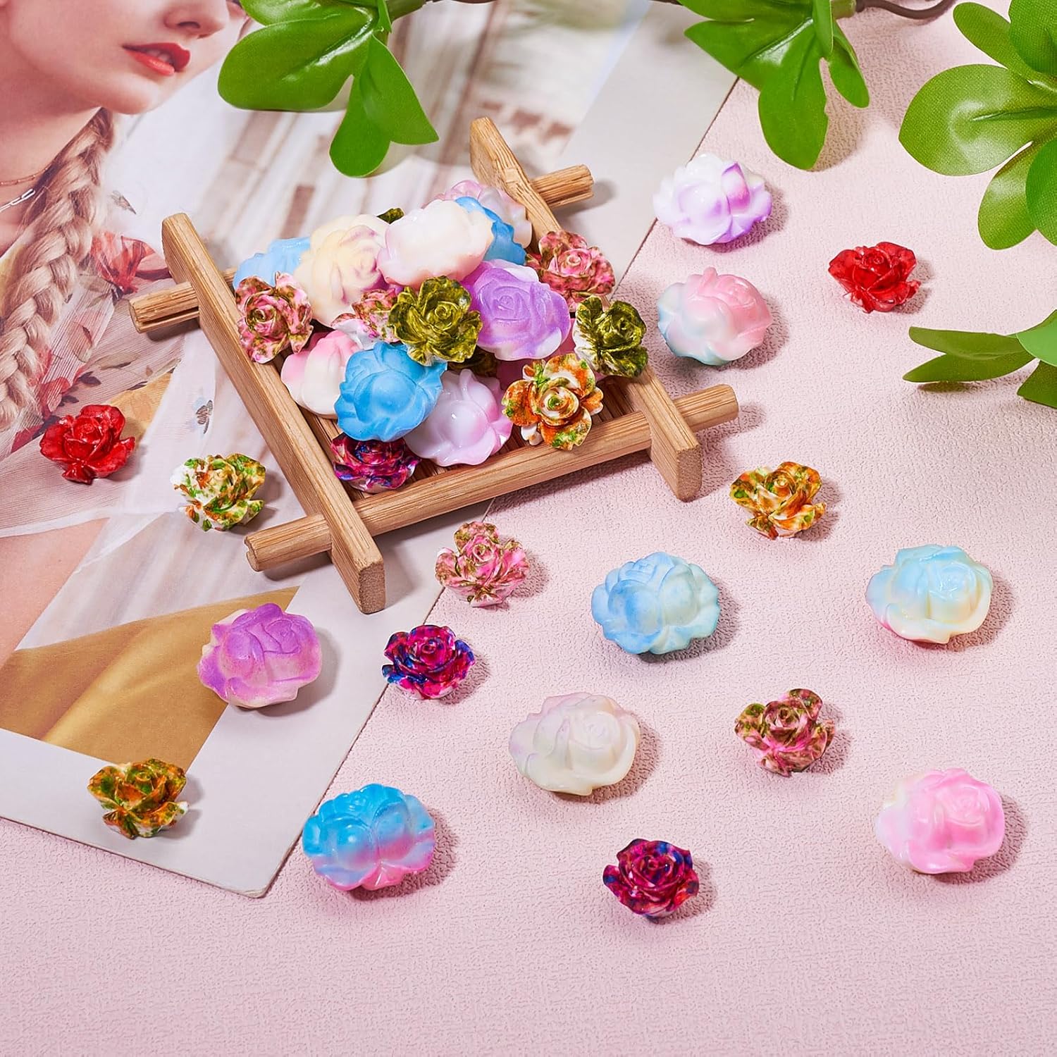 KISSITTY 54pcs Flower Beads for Jewelry Making Colorful Floral Loose Spacer Beads Bottom Drilled Resin Cabochons Embellishments for DIY Necklaces Earrings Bracelets Craft Making Adults - Image 4