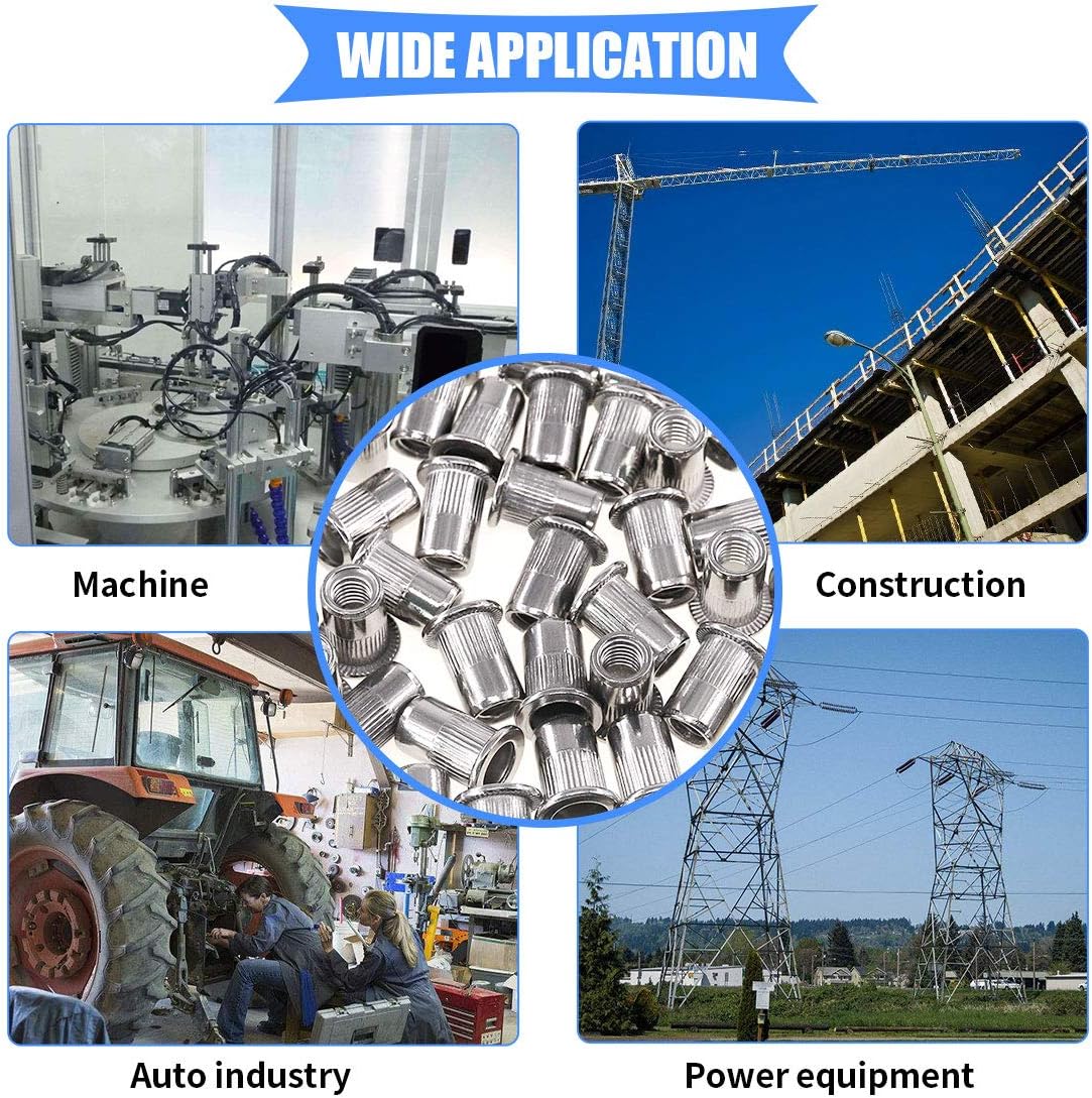 Glarks 50Pcs 304 Stainless Steel M6 Flat Head Threaded Rivetnut Insert Nutsert Rivet Nut Set (M6)