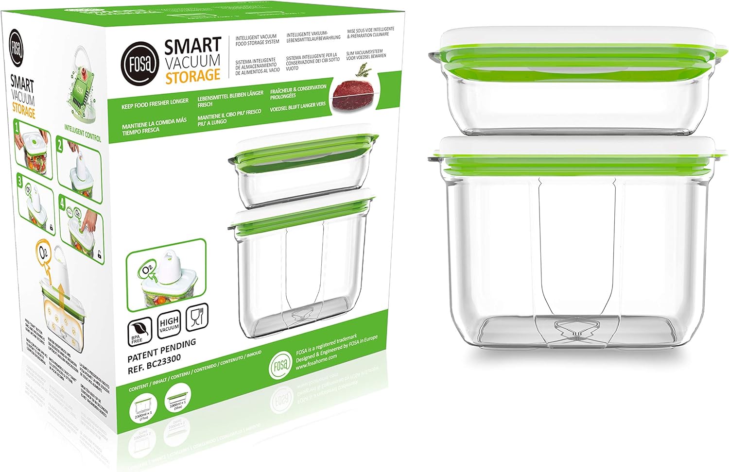 FOSA Vacuum Seal Food Storage System Reusable Containers 2 pack, 1x77