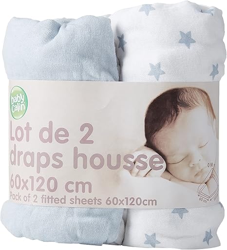Babycalin c Fitted Sheet 60 Cm X 1 Cm Sky Blue 2 Pieces Amazon Co Uk Baby Products