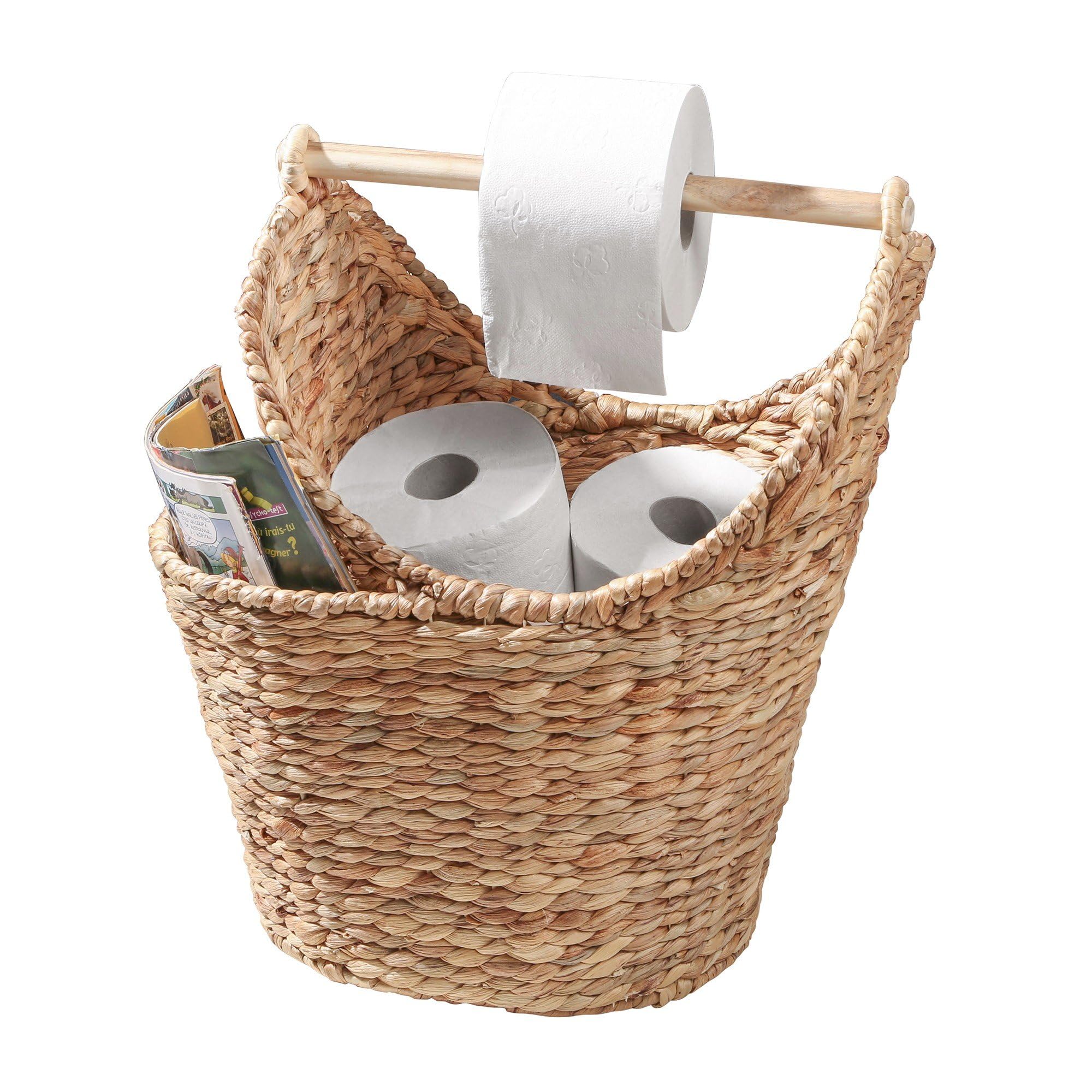 Calicosy – Panier de Rangement en Jacinthe d’Eau pour Papier Toilette – Naturel, avec Poignée – L39 x P28 x H42 cm – Rangement WC Pratique et Décoratif