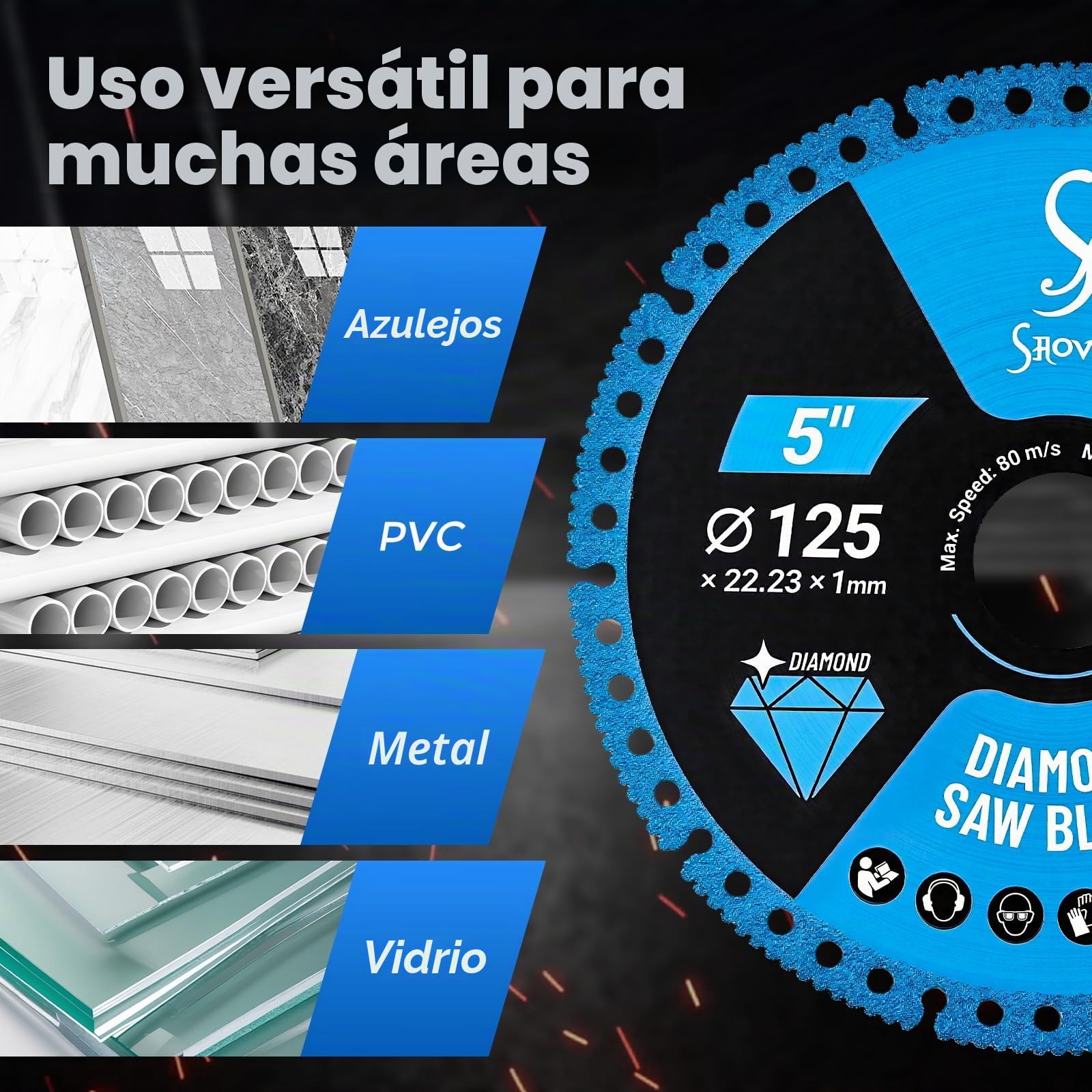 Disco de corte de diamante, 3 unidades, diámetro de 125 mm x 22,23 mm para amoladora angular, hoja de sierra de diamante universal para azulejos, PVC, metal, vidrio | Disco de corte de vidrio